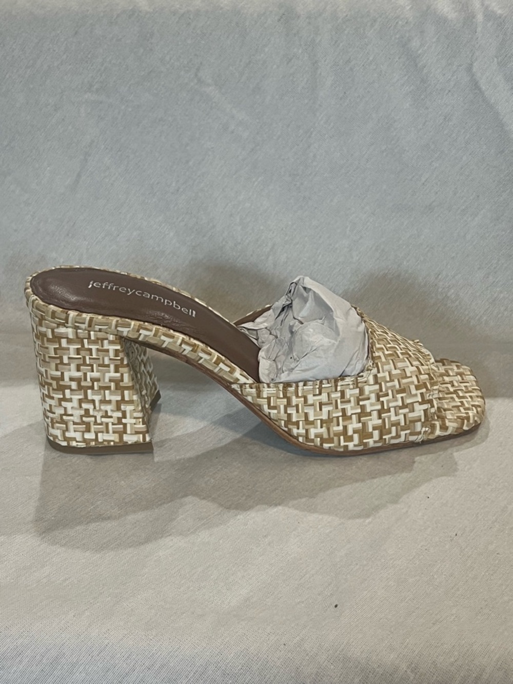Jeffrey Campbell Melange Raffia Straw Woven Tan Block Heel Sandal NWT Size 8 - Picture 7 of 11